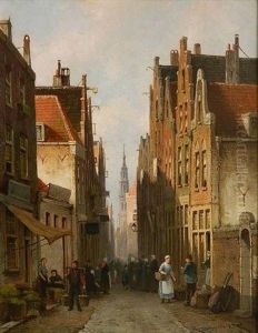 Dutch Street Scene by Cornelis Christiaan Dommelshuizen