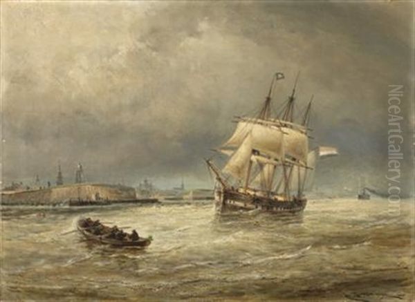 Vlissingue - Entrance To The Schelde; A Three Masted Merchant Ship Taking In Their Pilot - view 1