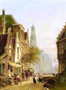 Cathedral, Vienna; Dutch Street Scene (pair) by Cornelis Christiaan Dommelshuizen