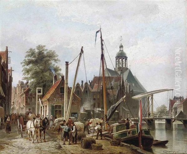 Unloading A Barge On A Rotterdam Quay - view 1