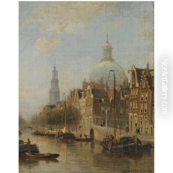 A View Of An Amsterdam Canal (nieuwezijds Voorburgwal ?), With The Nieuwe Lutherse Kerk And The Westertoren In The Distance - view 1