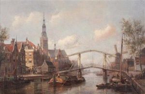 View Of The Magere Brug, Amsterdam by Cornelis Christiaan Dommelshuizen