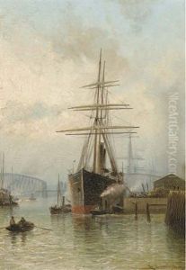 The Bustling Port Of Rotterdam by Cornelis Christiaan Dommelshuizen