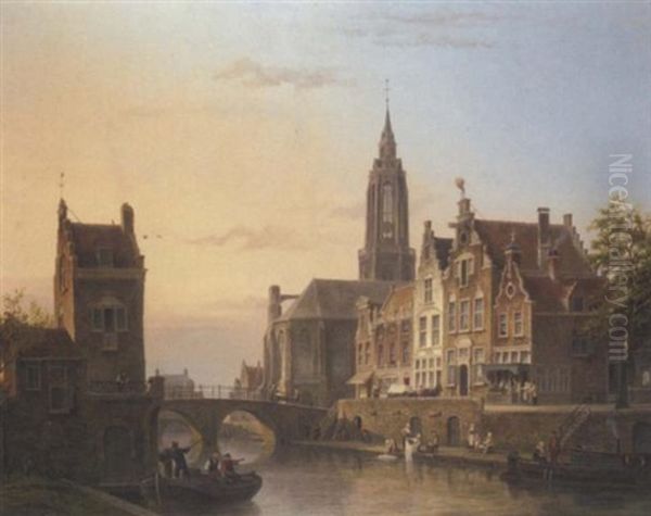A View Of A Canal In A Dutch Town - view 1