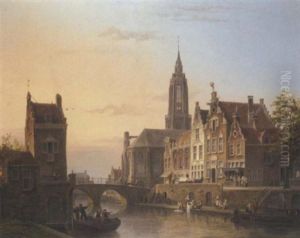 A View Of A Canal In A Dutch Town by Cornelis Christiaan Dommelshuizen