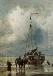 Fishermen Unloading A Bomschuit