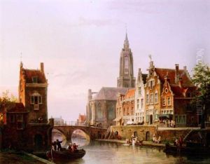 A Canal Scene, Utrecht by Cornelis Christiaan Dommelshuizen