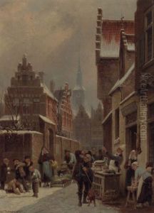Un Coin Du Marche A Turnhout by Cornelis Christiaan Dommelshuizen