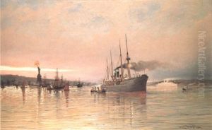 A Liner And Other Shipping Before The Statue Of Liberty by Cornelis Christiaan Dommelshuizen