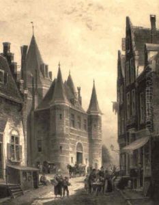 Joden Breestraat 'de Waag', Amsterdam by Cornelis Christiaan Dommelshuizen