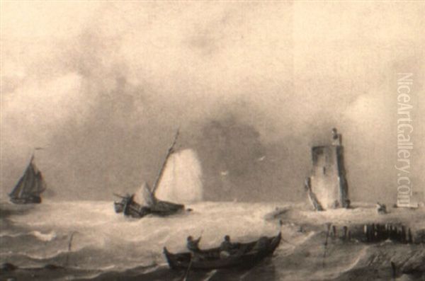 Sailing Vessels And A Rowing Boat Near The Coast - view 1