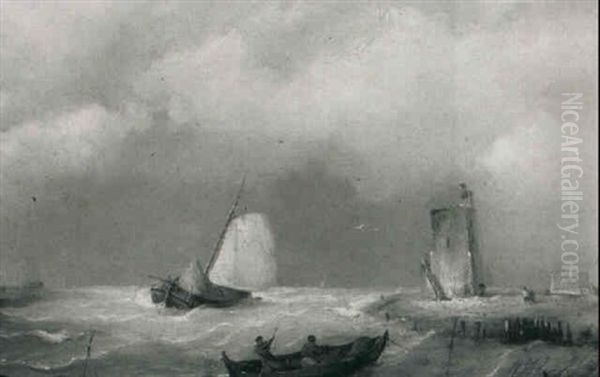 Sailing Vessel And A Rowing-boat On An Estuary - view 1