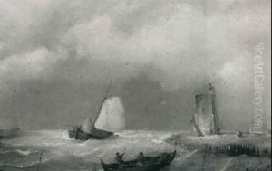 Sailing Vessel And A Rowing-boat On An Estuary