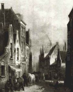 A Street In Haarlem by Cornelis Christiaan Dommelshuizen