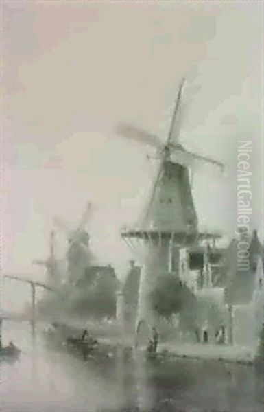 A Dutch Canal Scene With Figures And Boats - view 1