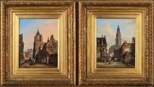 Dutch Street Scene With People Going About Their Work; And A Companion Piece Dutch Street Scene With People Going About Their Work; And A Companion Piece