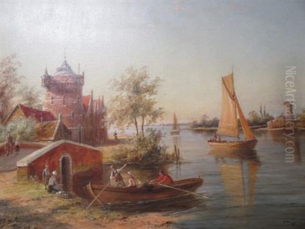 Dutch Customs House With Figures And A Windmill Beyond - view 1