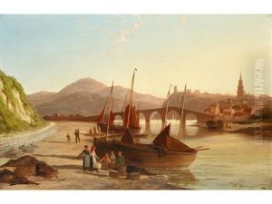 Selling Fish On The Beach by William Raymond Dommersen