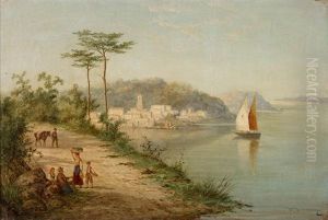 Peasants On A Road Along The Coast by William Raymond Dommersen