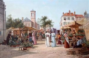 Bloemenmarkt In Een Italiaanse Stad by William Raymond Dommersen