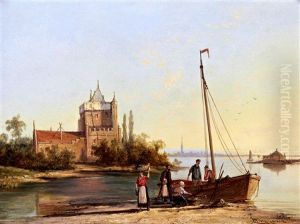 Unloading A Boat In A Calm Estuary by William Raymond Dommersen