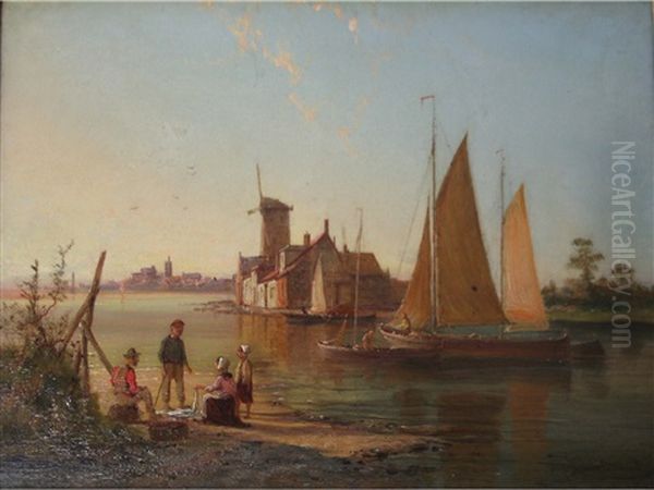 Dutch River Scene With Figures Sorting Fish - view 1