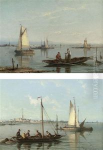 View Of Schiedam Near The Scheldt (+ The Lighthouse Tussendam; Pair) by William Raymond Dommersen