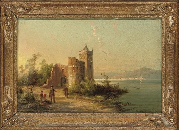 Figures Before Rentz Castle, On The Moselle (+ Rowing On The Lake; Pair) - view 1