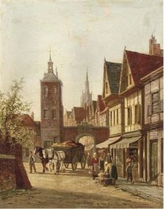 View Of A Town Street by William Raymond Dommersen