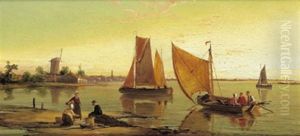 Fischer Am Kanal (+ Another Similar; Pair) by William Raymond Dommersen