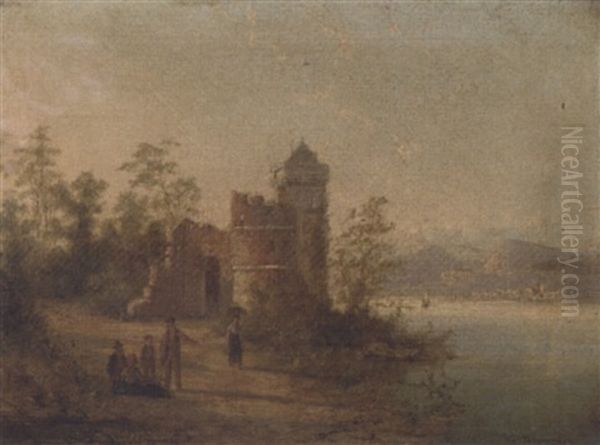 Figures By Coastal Ruin Off The Moselle - view 1