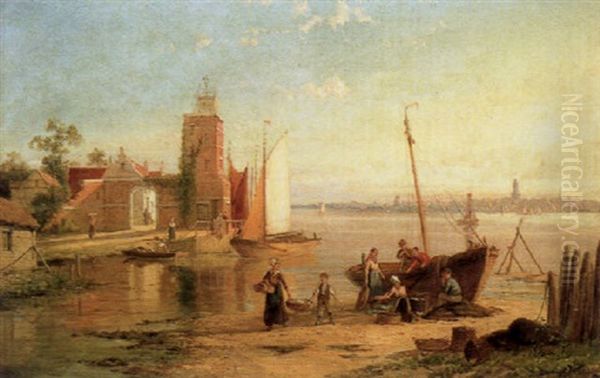 Figures Before The Lighthouse At Tholen On The Scheldt - view 1