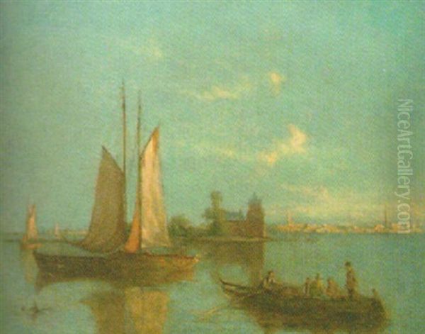 Figures In A Rowing Boat, Town Beyond - view 1