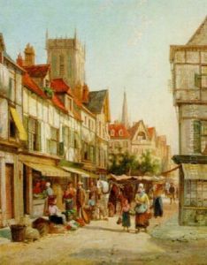 A Dutch Town On Market Day by William Raymond Dommersen