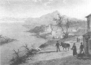 Figures Before A House With A View Of Sorrento Beyond by William Raymond Dommersen