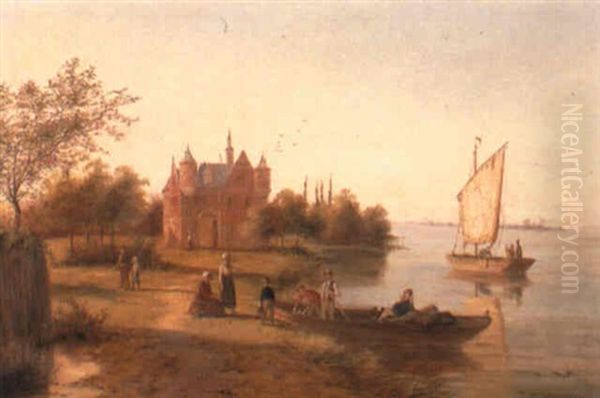 A Canal Landscape With Figures By A Ferry - view 1