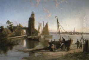 The Lighthouse At Iliolen On The Scheldt by William Raymond Dommersen