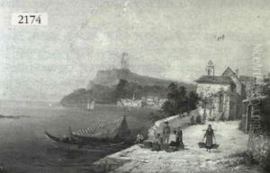 Adriatic Sea Coast With Figures by William Raymond Dommersen