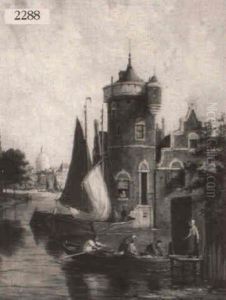 Dutch Canal Scene by William Raymond Dommersen