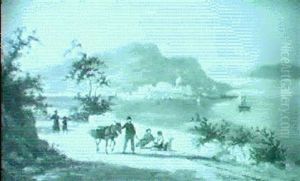 Figures On Coastal Paths, Towns Beyond by William Raymond Dommersen
