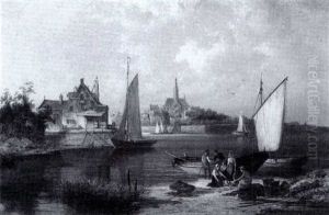 Town Beside A River With Figures Town Beside A River With Figures