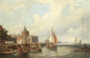 A Continental Harbour Scene by Pieter Cornelis Dommershuijzen