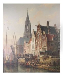 Village Canal Scene by Pieter Cornelis Dommershuijzen