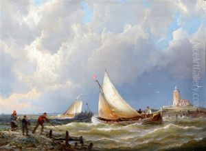 Vissersboten Bij De Havenmond by Pieter Cornelis Dommershuijzen