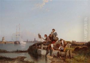 Joseph Vernet Sketching At Dordrecht by Pieter Cornelis Dommershuijzen