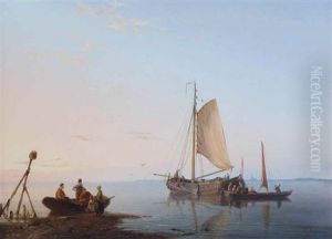 Vessels Along The Dutch Coast At Sunset