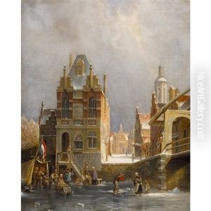Eisvergnugen In Hollandischer Stadt by Pieter Cornelis Dommershuijzen