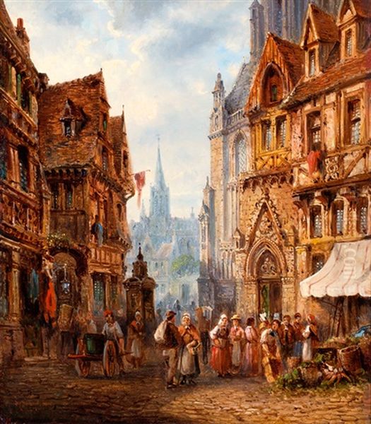Groentenmarkt Op Het Plein Van De Kathedraal Te Rouen - view 1