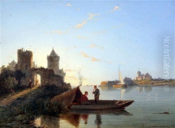 Boatmen In A Tranquil Landscape - view 1