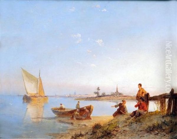 A Dutch River Scene With Figure And Boats - view 1